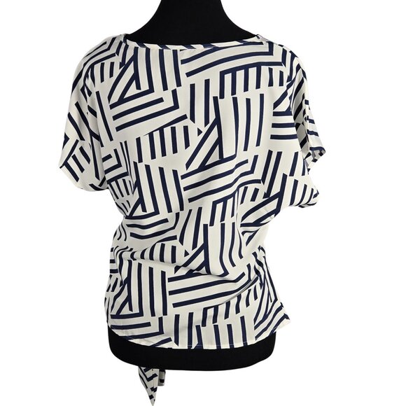 3/$25 NWOT | White Navy Blue Print Dolman Sleeve Side Tie Blouse | Medium - Picture 2 of 5